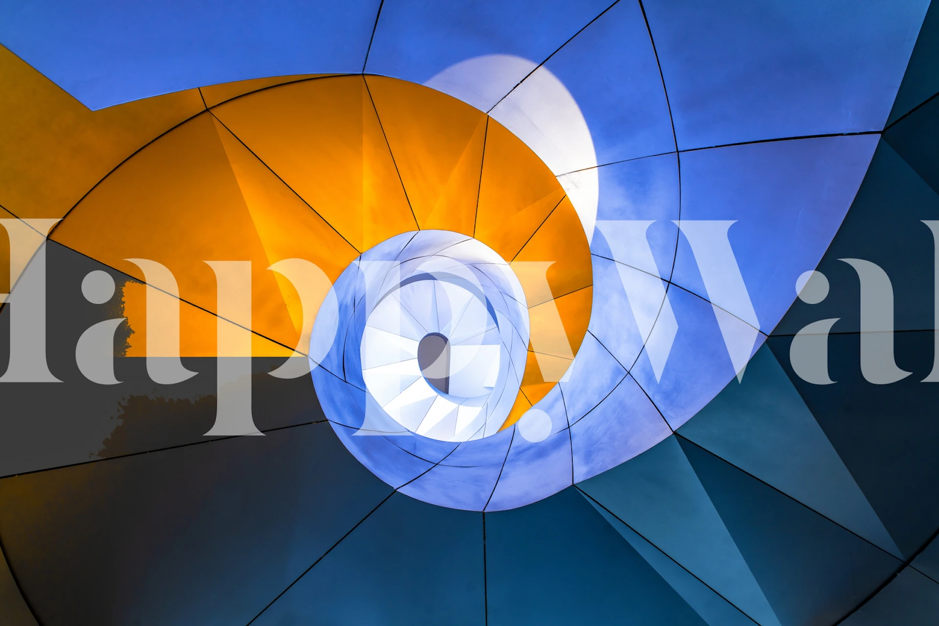 Colorful swirling spiral pattern wallpaper in blue and orange