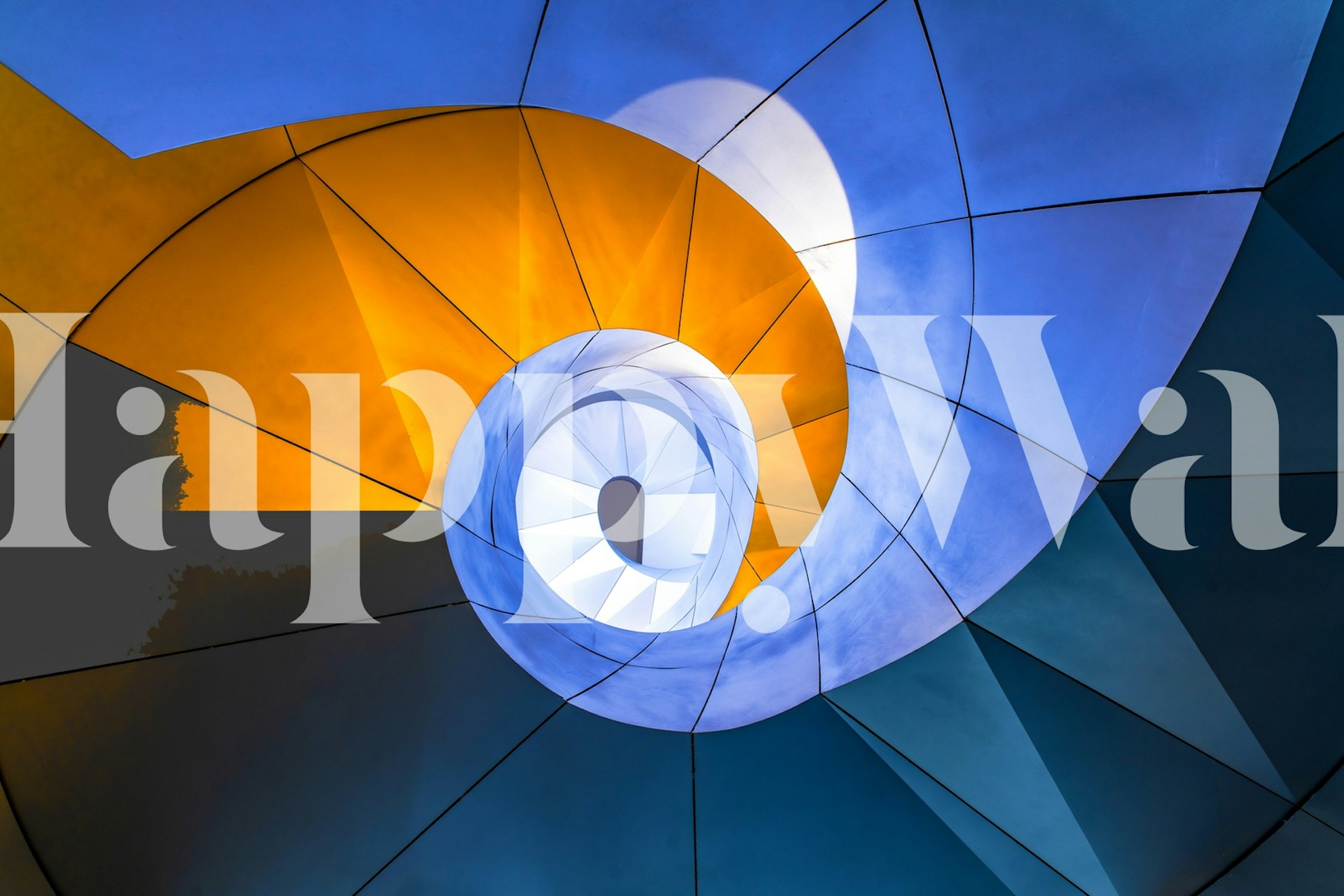 Colorful swirling spiral pattern wallpaper in blue and orange