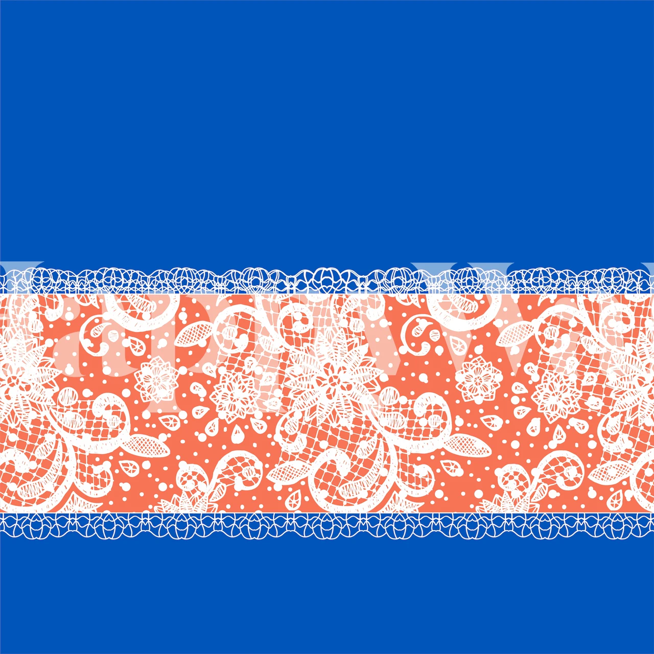 Blue white orange lace Tapete in einem Raum