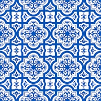 Spanish tile pattern azure blue white tapet