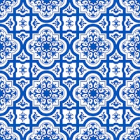 Spanish tile pattern azure blue white wallpaper