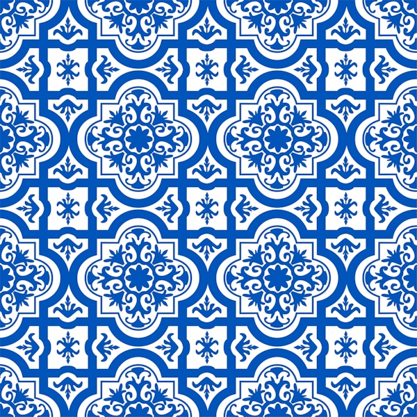Spanish tile pattern azure blue white