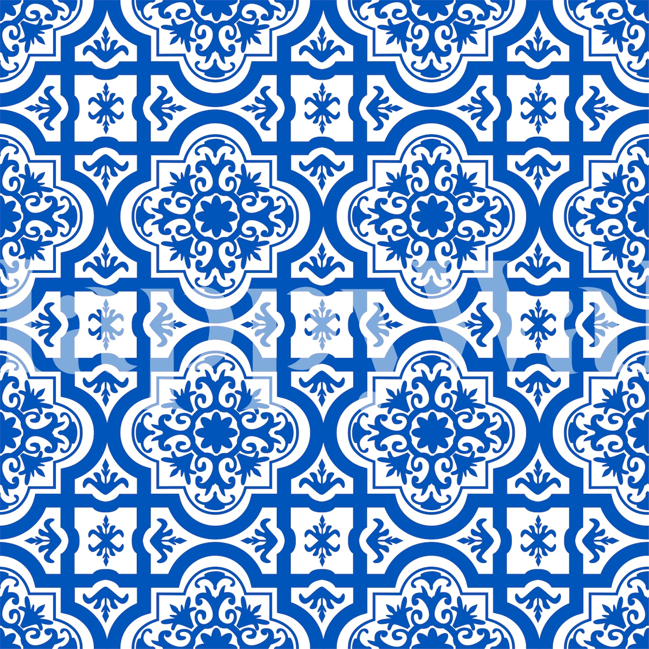 Spanish tile pattern in blue and white colors wallpaper