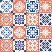 Alhambra Orange Blue Tile Pattern wallpaper