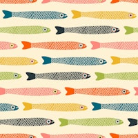 ANCHOVIES Retro Fish Horizontal on Cream papiers peint