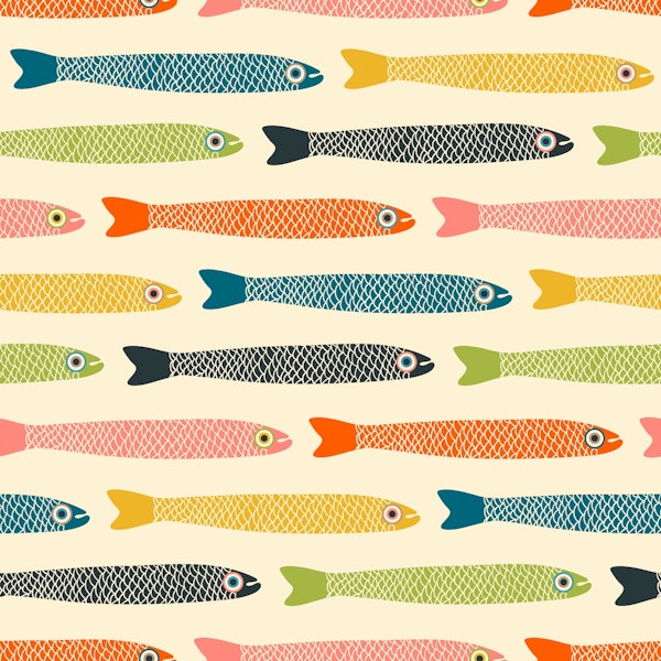 ANCHOVIES Retro Fish Horizontal on Cream