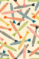 ANCHOVIES Retro Fish Tossed on Cream behang
