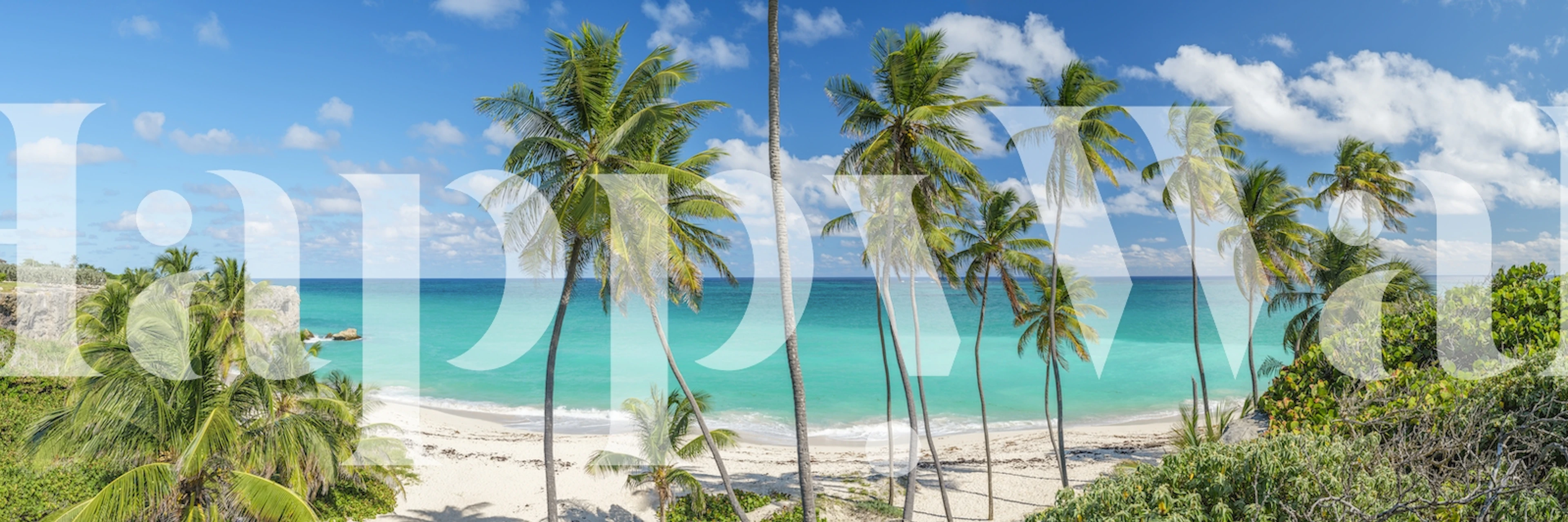 Tropisch strand fotobehang met palmbomen en helderblauw water
