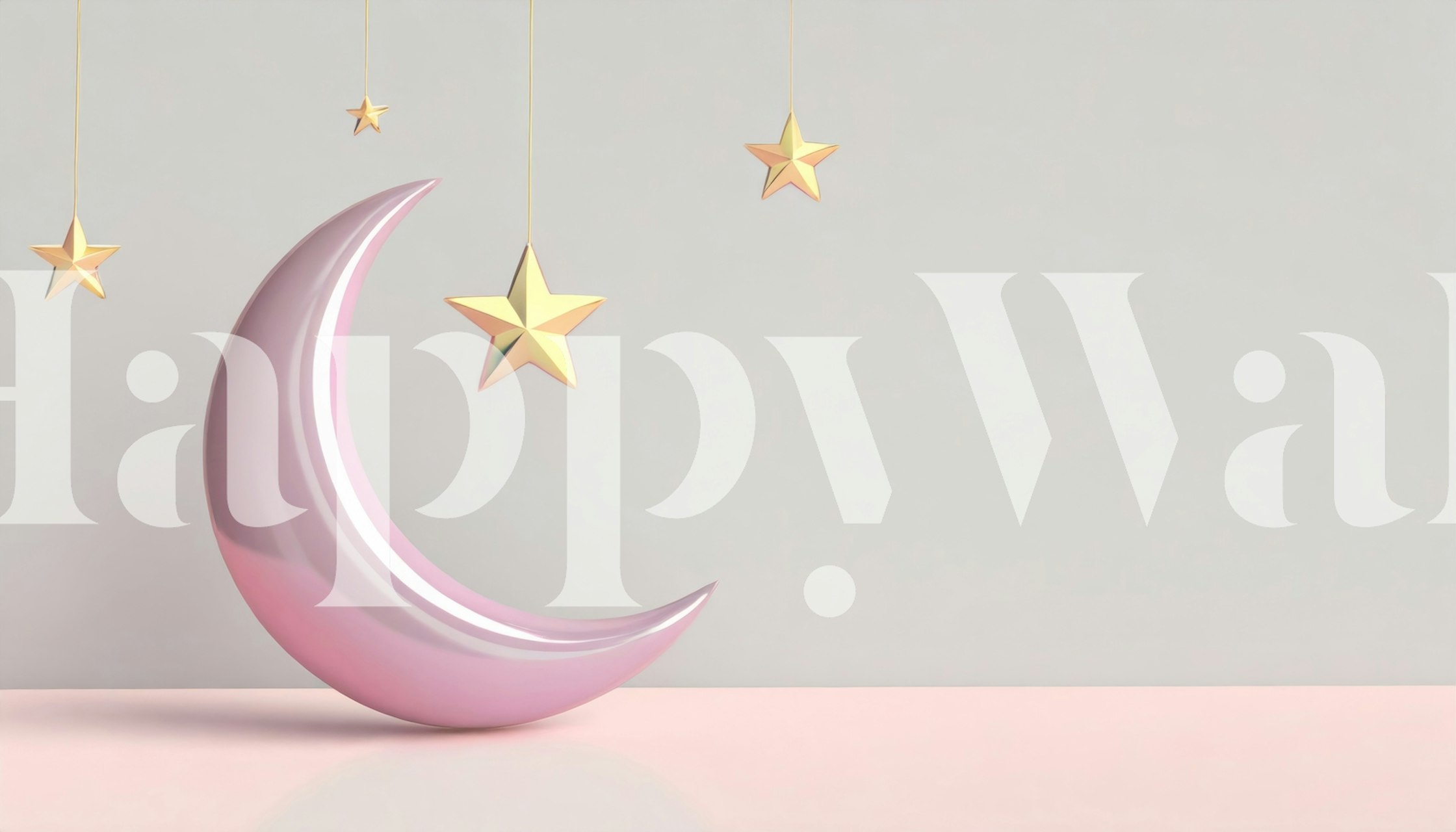Pink crescent moon and golden stars wallpaper