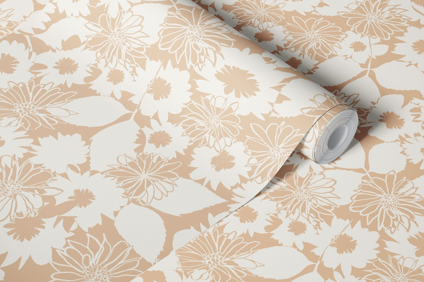 Flower Power Abstract Floral in honey peach wallpaper roll