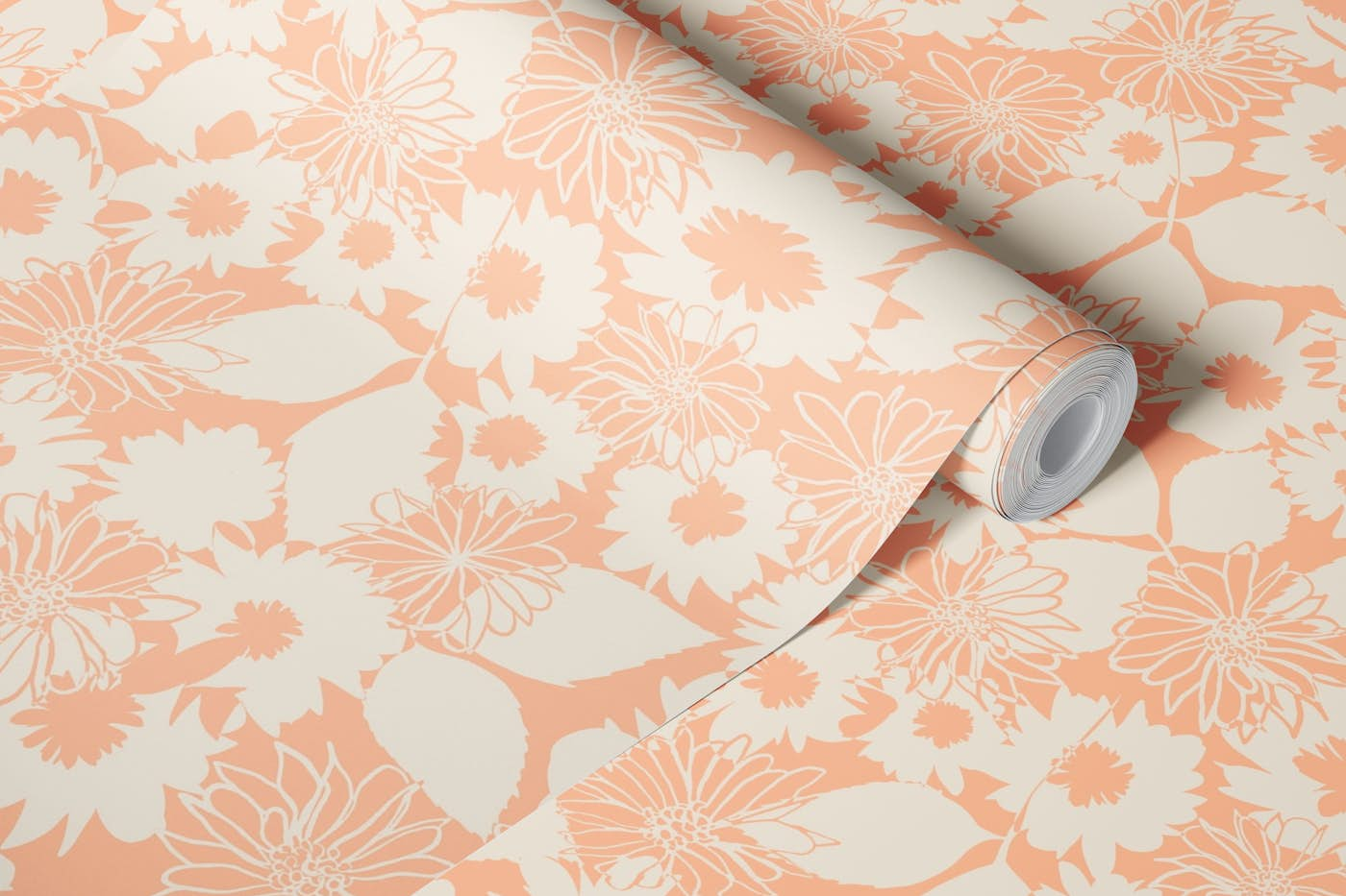 Flower Power Abstract Floral in peach fuzz wallpaper roll