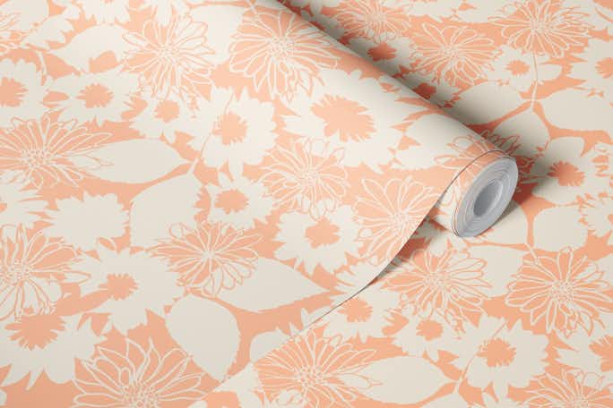 Flower Power Abstract Floral in peach fuzzwallpaper roll
