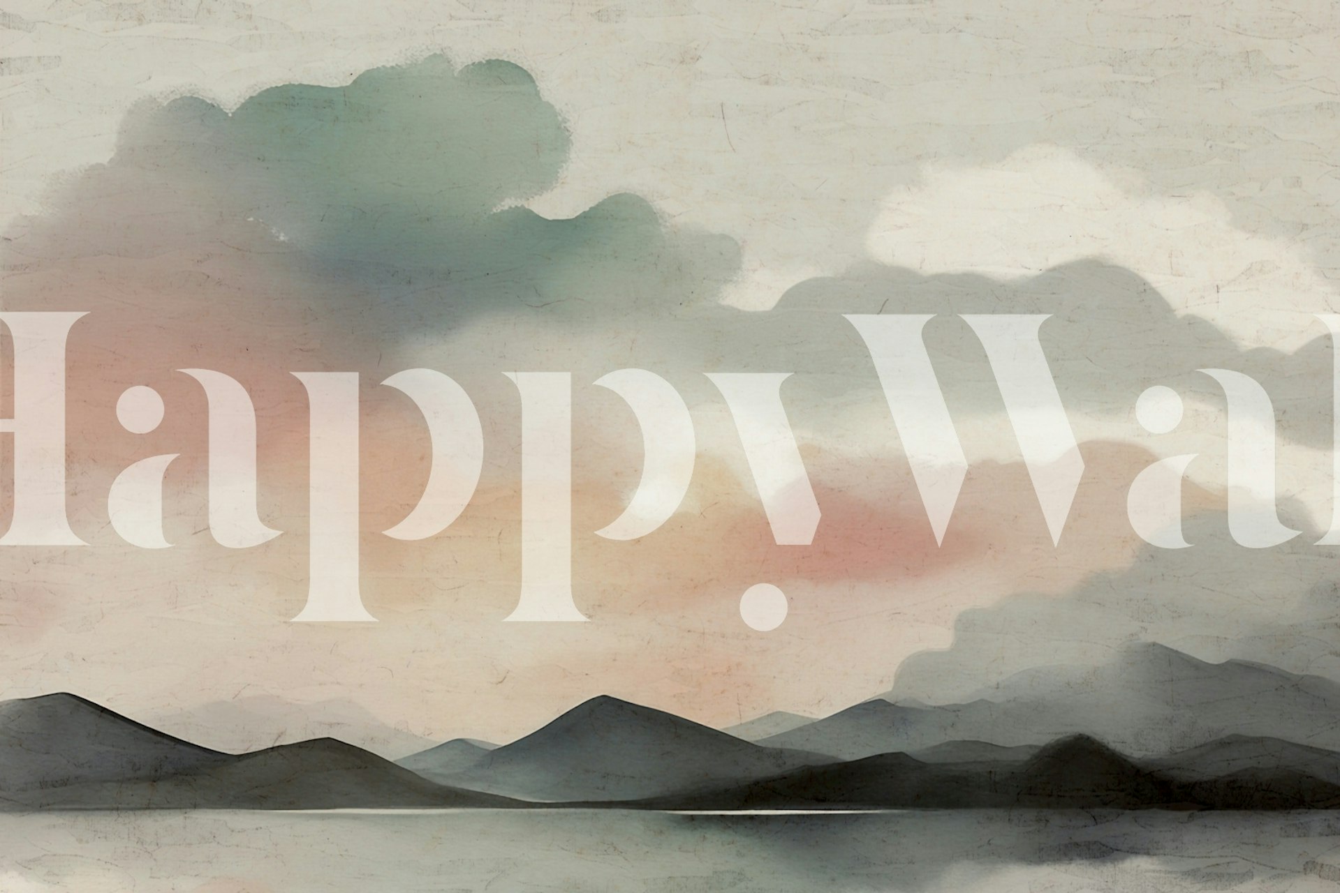 Fototapeta Watercolor Morning Clouds s jemnou šedou, růžovou a oranžovou barvou nad zvlněnými kopci a klidnými vodami.