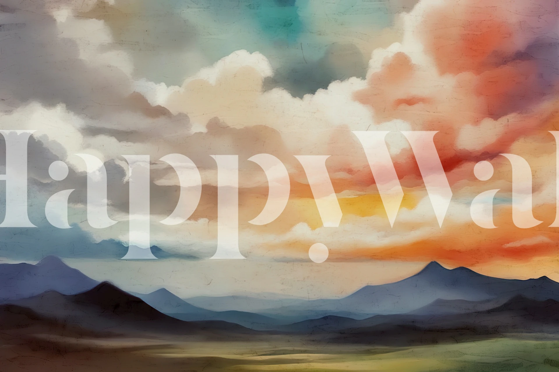 Mountain landscape wallpaper featuring soft gradients of blue, orange, and gray in a scenic vista