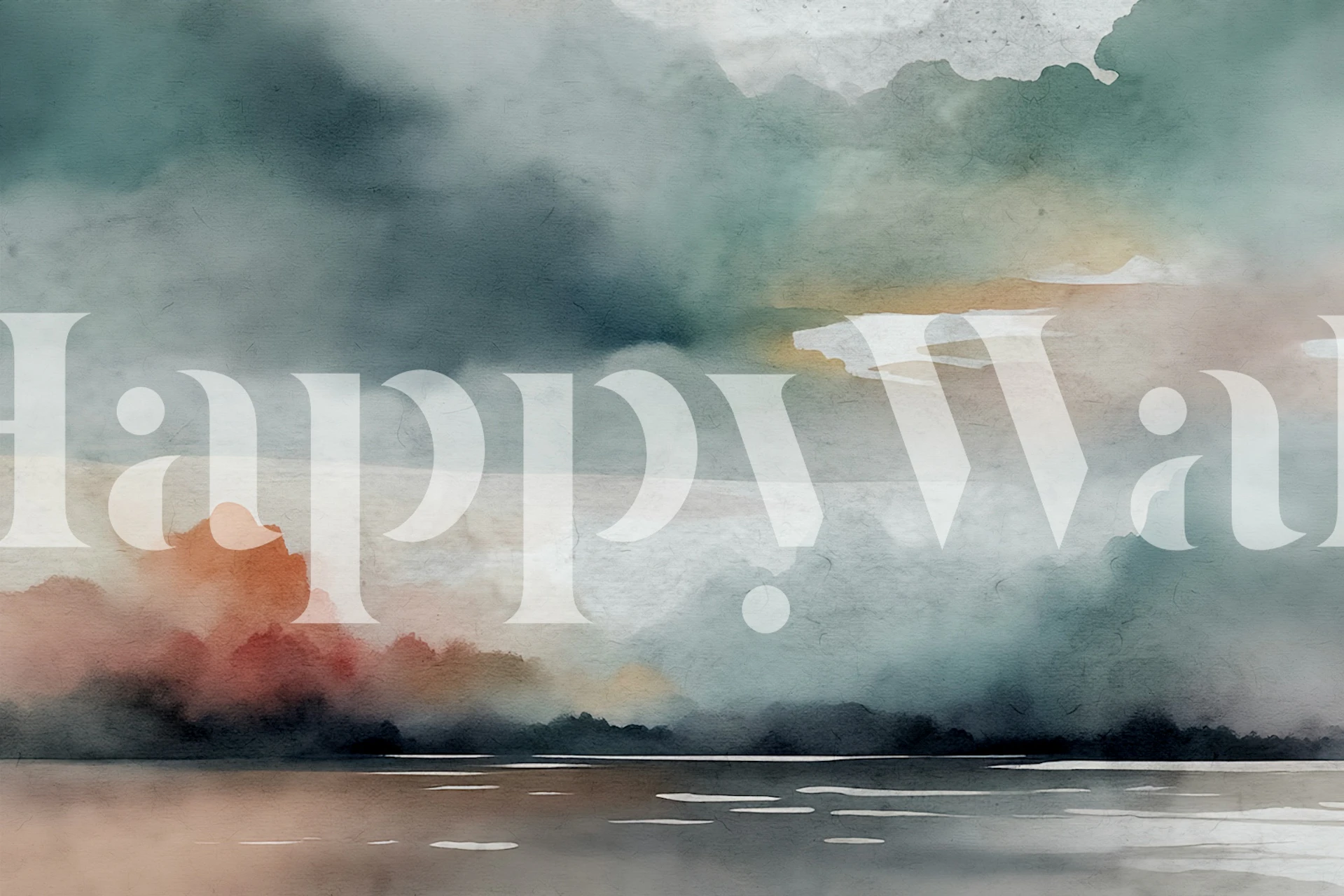 Japanese-style watercolor cloudscape with soft hues creating a serene wall mural