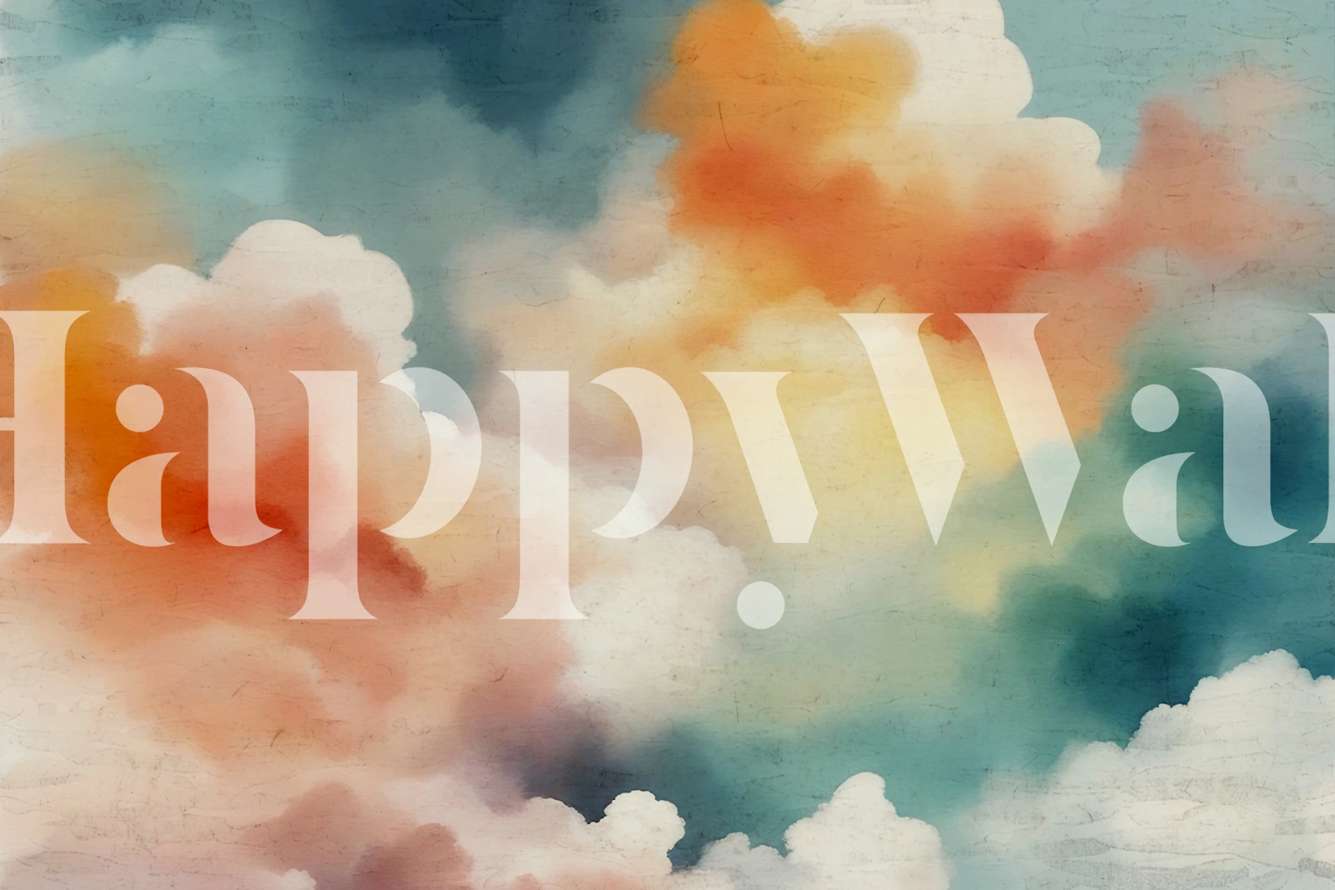 Watercolor clouds in pastel tones of blue, orange, and cream wallpaper