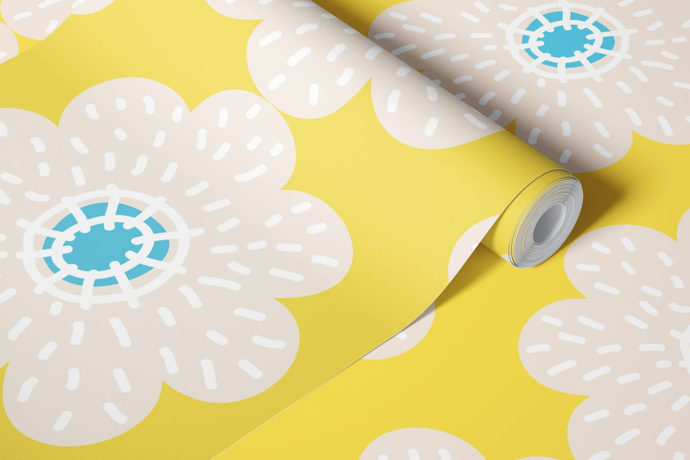 Honey yellow floral daisy pattern wallpaper roll