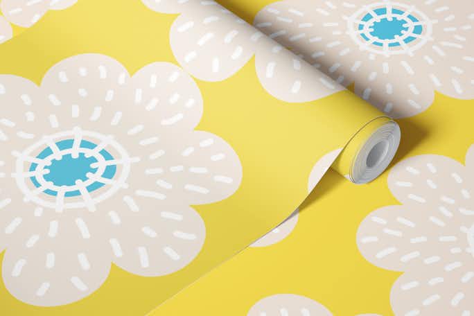 Honey yellow floral daisy patternwallpaper roll