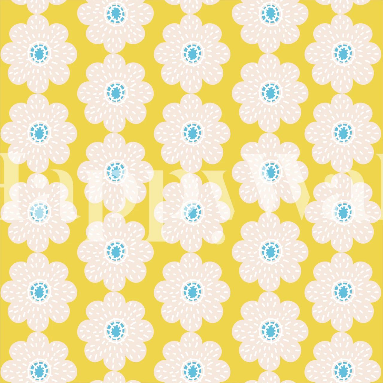 Honey yellow floral daisy pattern Tapete in einem Zimmer