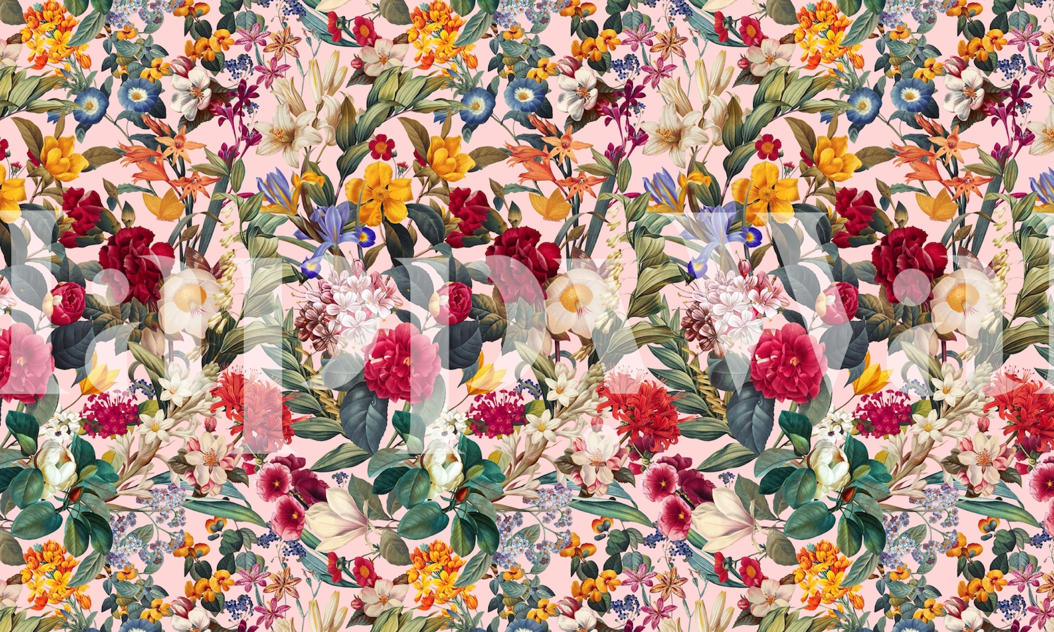 Bunte florale Tapete mit bunten Blumen und grünen Blättern