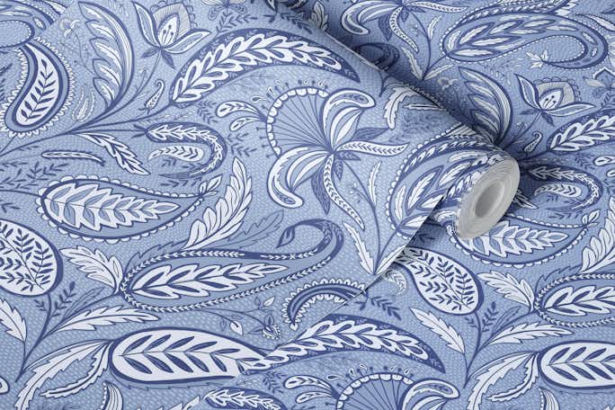 Welcoming paisley monochrome bluewallpaper roll
