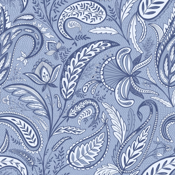 Welcoming paisley monochrome blue
