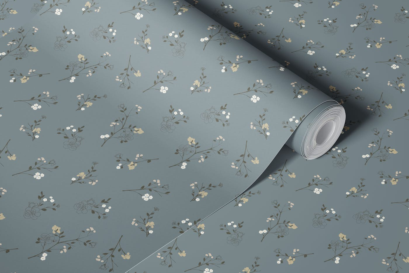 Floral romantic whisper 'Trust' - blue wallpaper roll