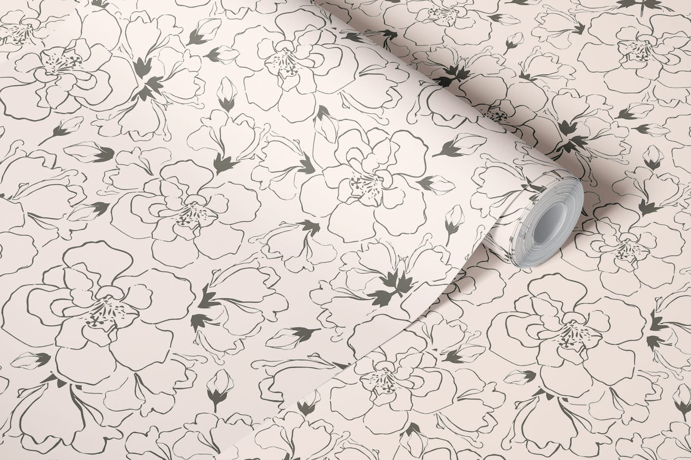 Expressive floral ‘Believe” – soft peach wallpaper roll