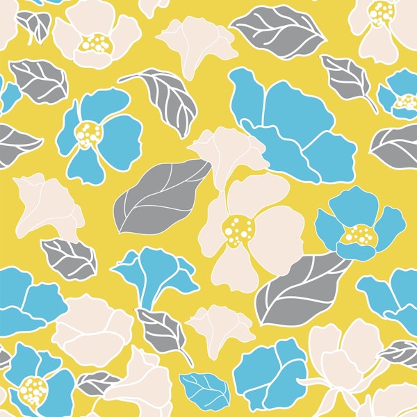 Blue Yellow Grey Flower Garden