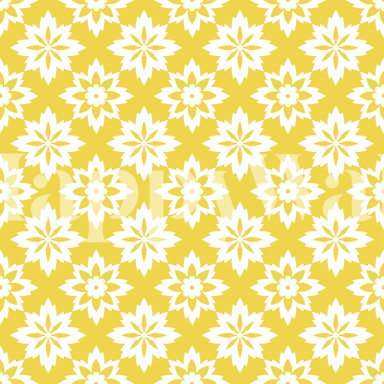 White floral pattern on mustard yellow wallpaper