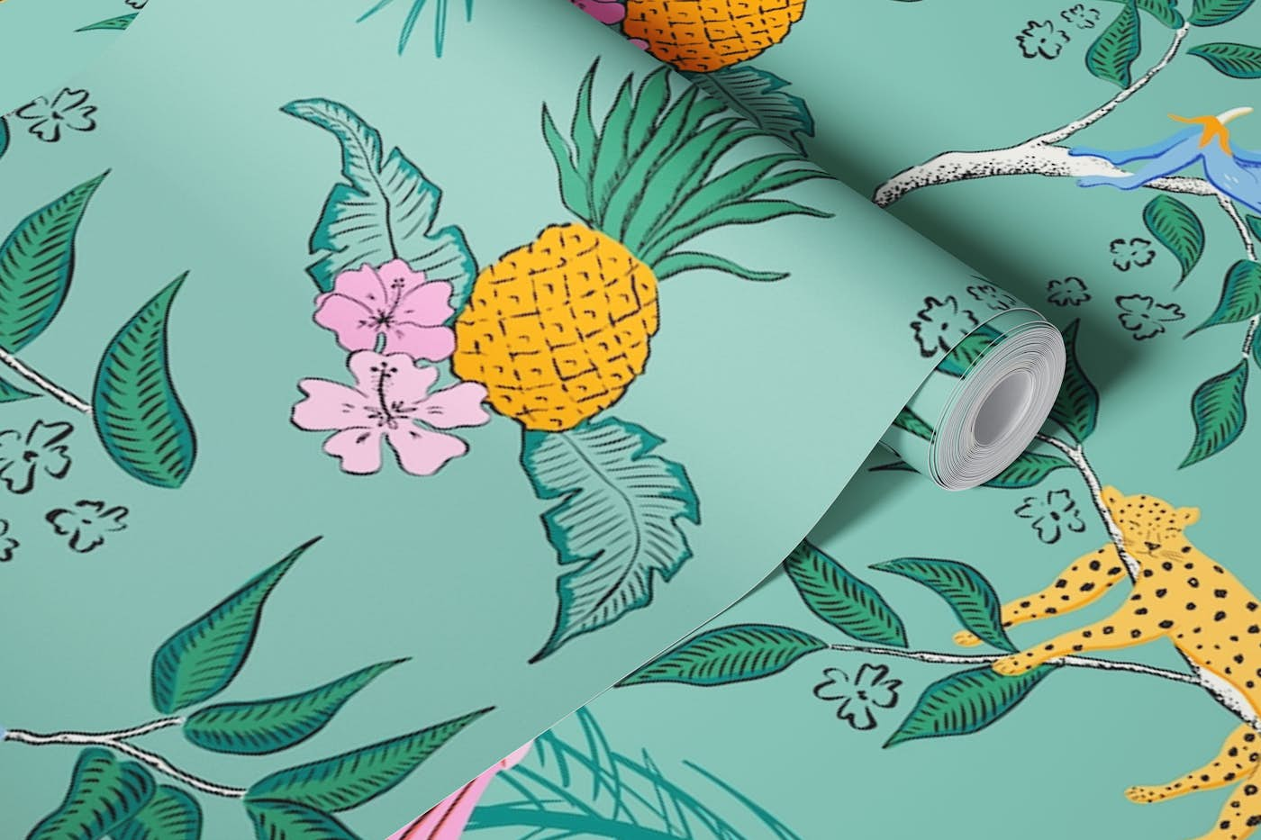 Jungle toile - green wallpaper roll