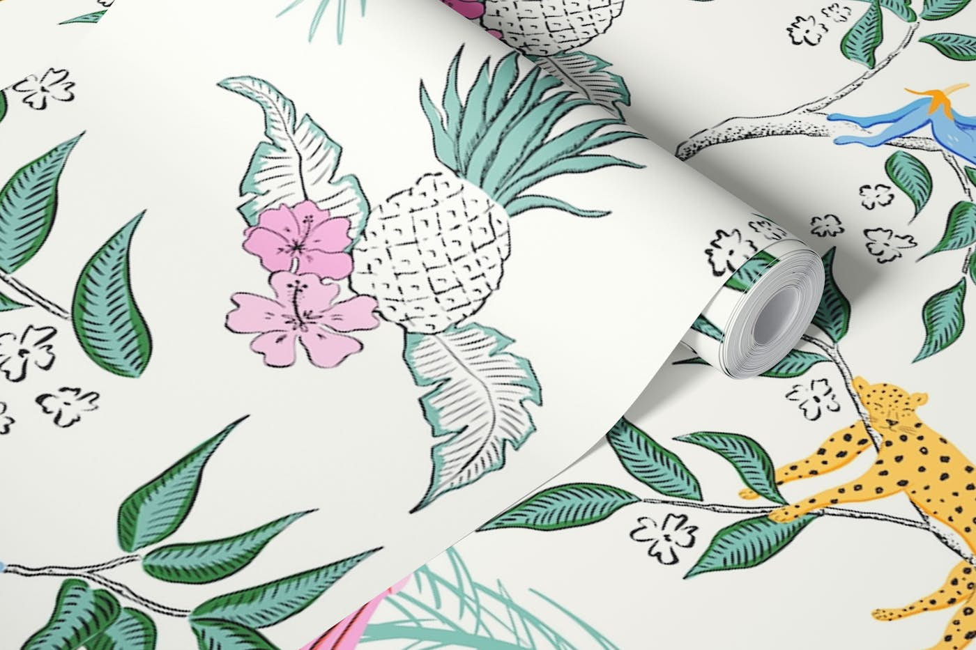 Jungle toile - cream wallpaper roll