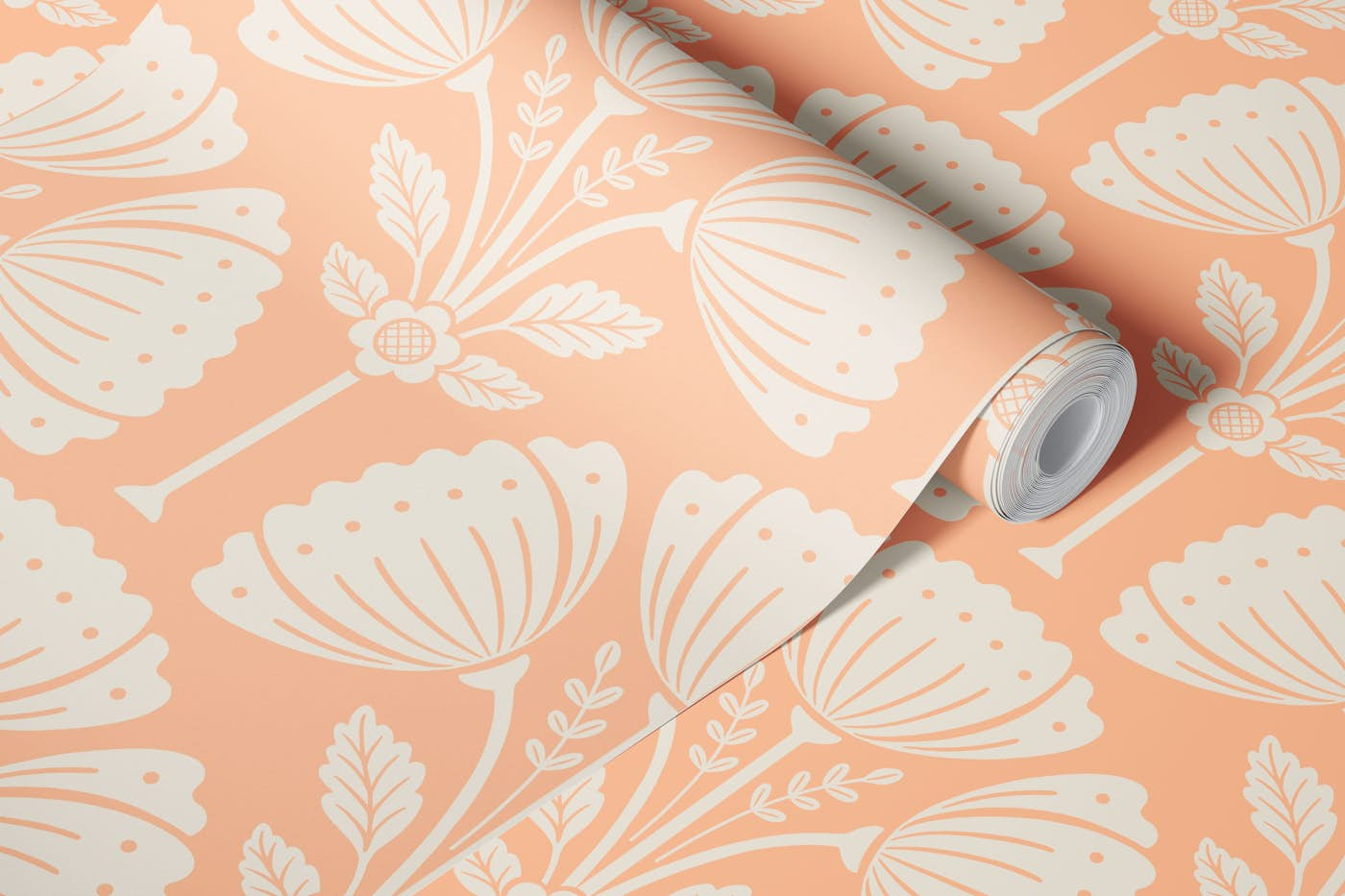 Block Print Bouquet - Peach Fuzz 2 wallpaper roll