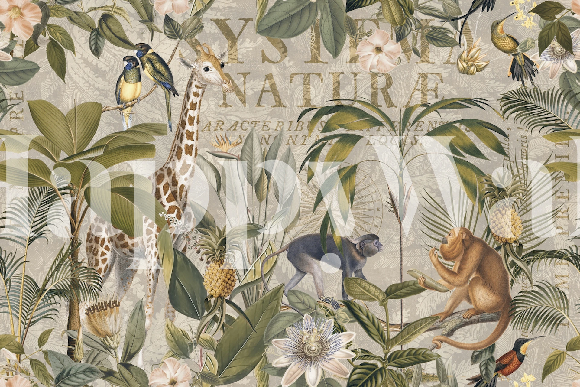 Nostalgic jungle wallpaper with wild animals