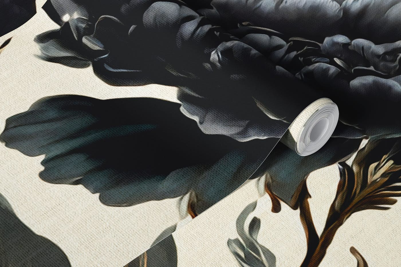 black baroque peonies wallpaper roll