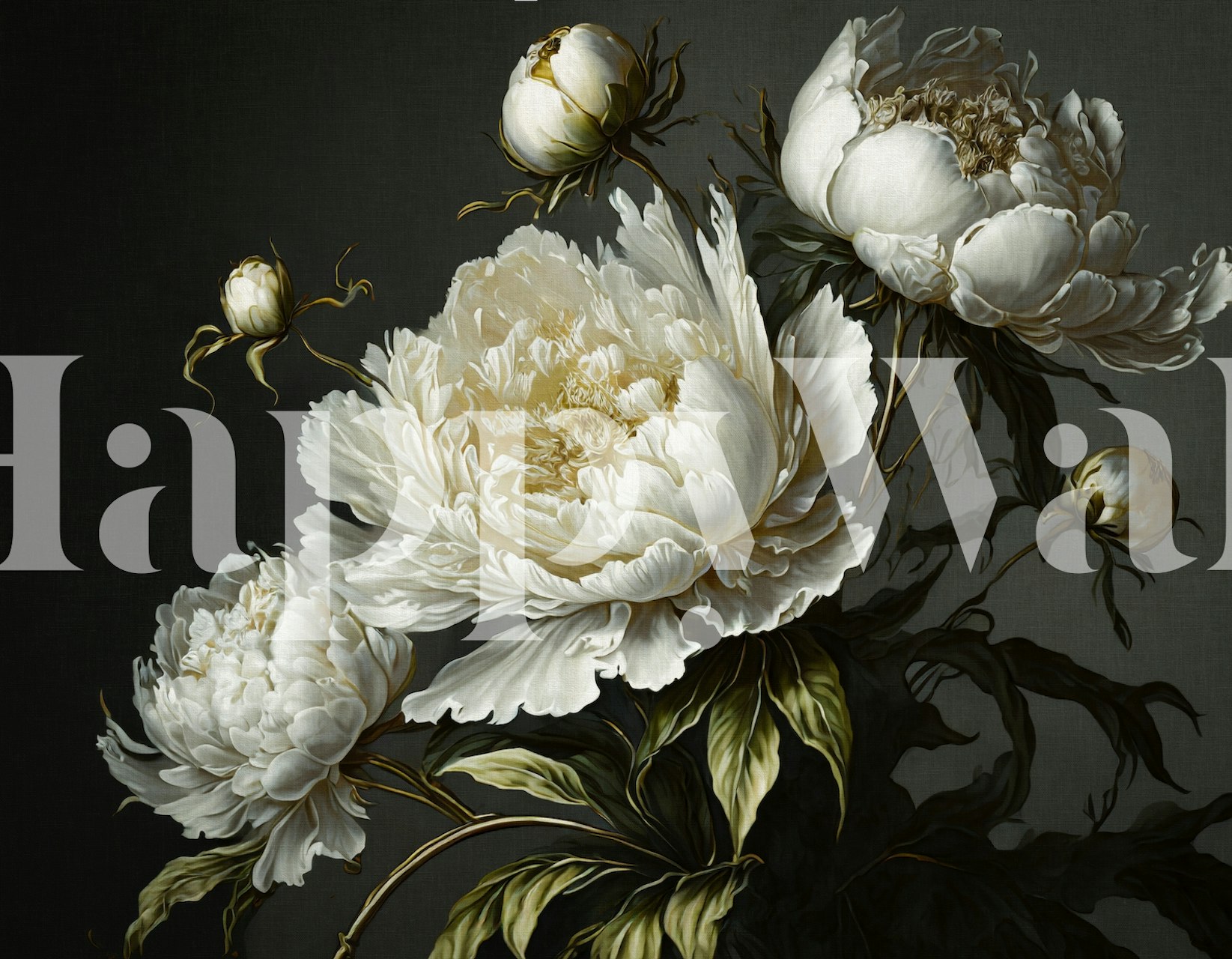 Huge white baroque peonies tapet i et rum