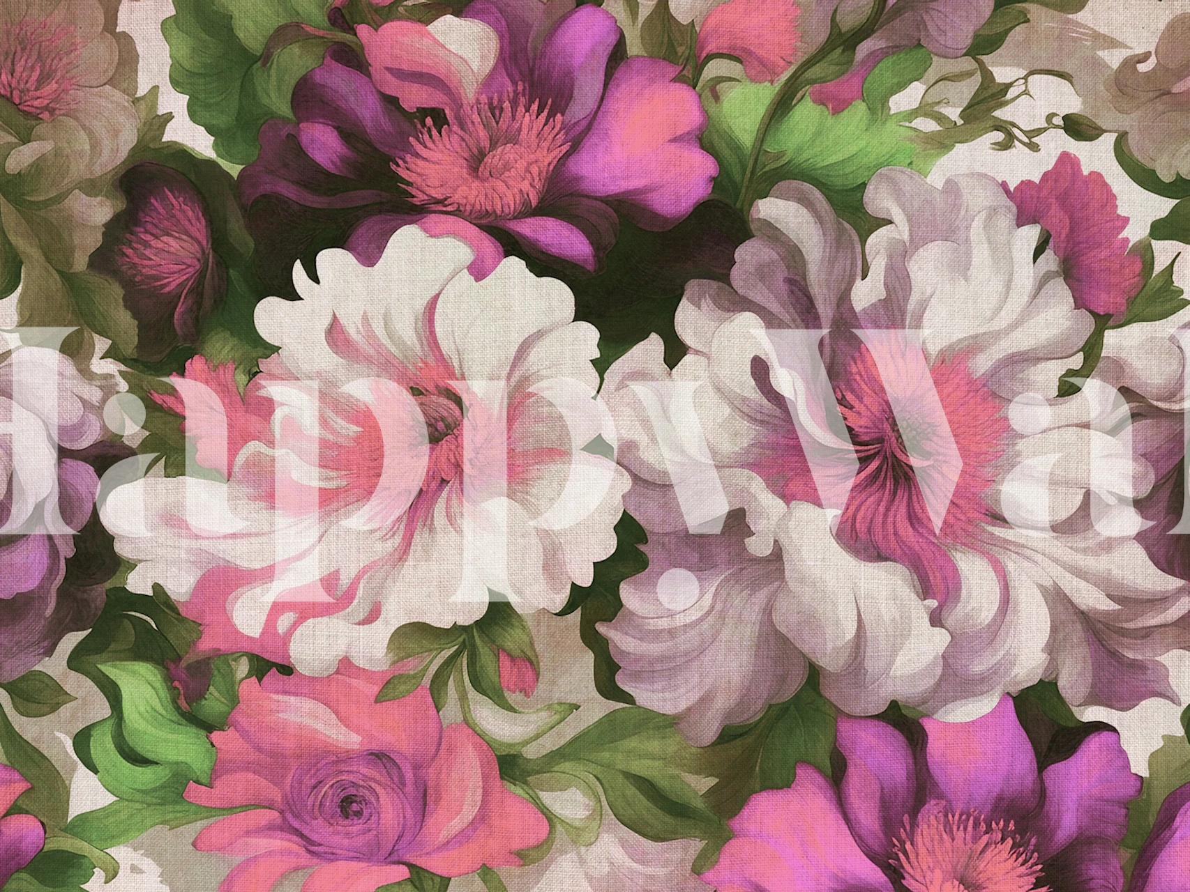 Elegantní růžovo-bílá barokní fototapeta s květinami