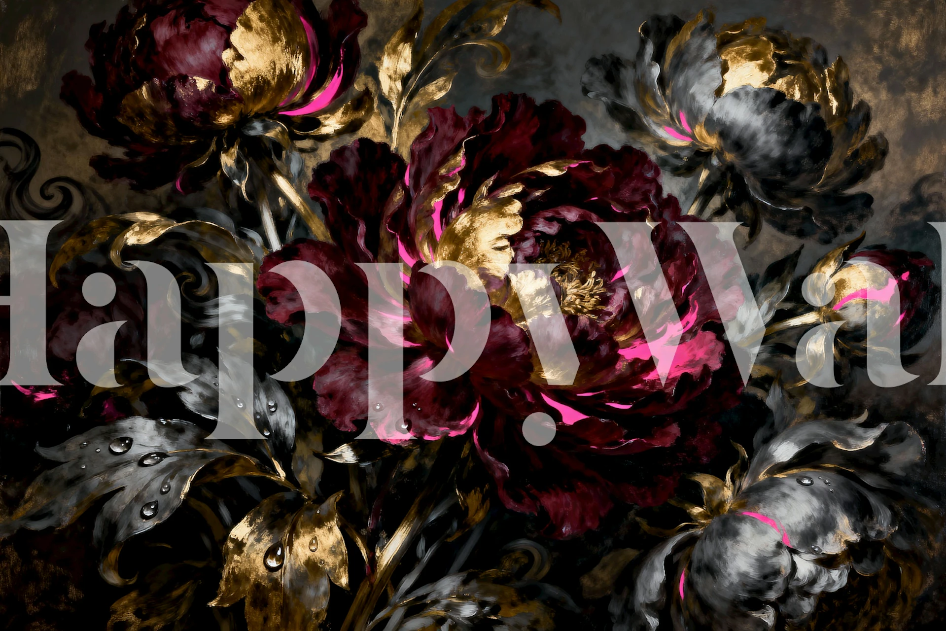 Fotomural floral elegante barroco rosa y blanco