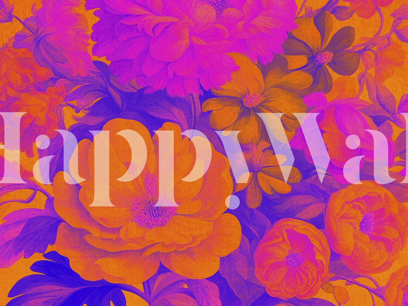 Vibrant orange and purple baroque floral wallpaper