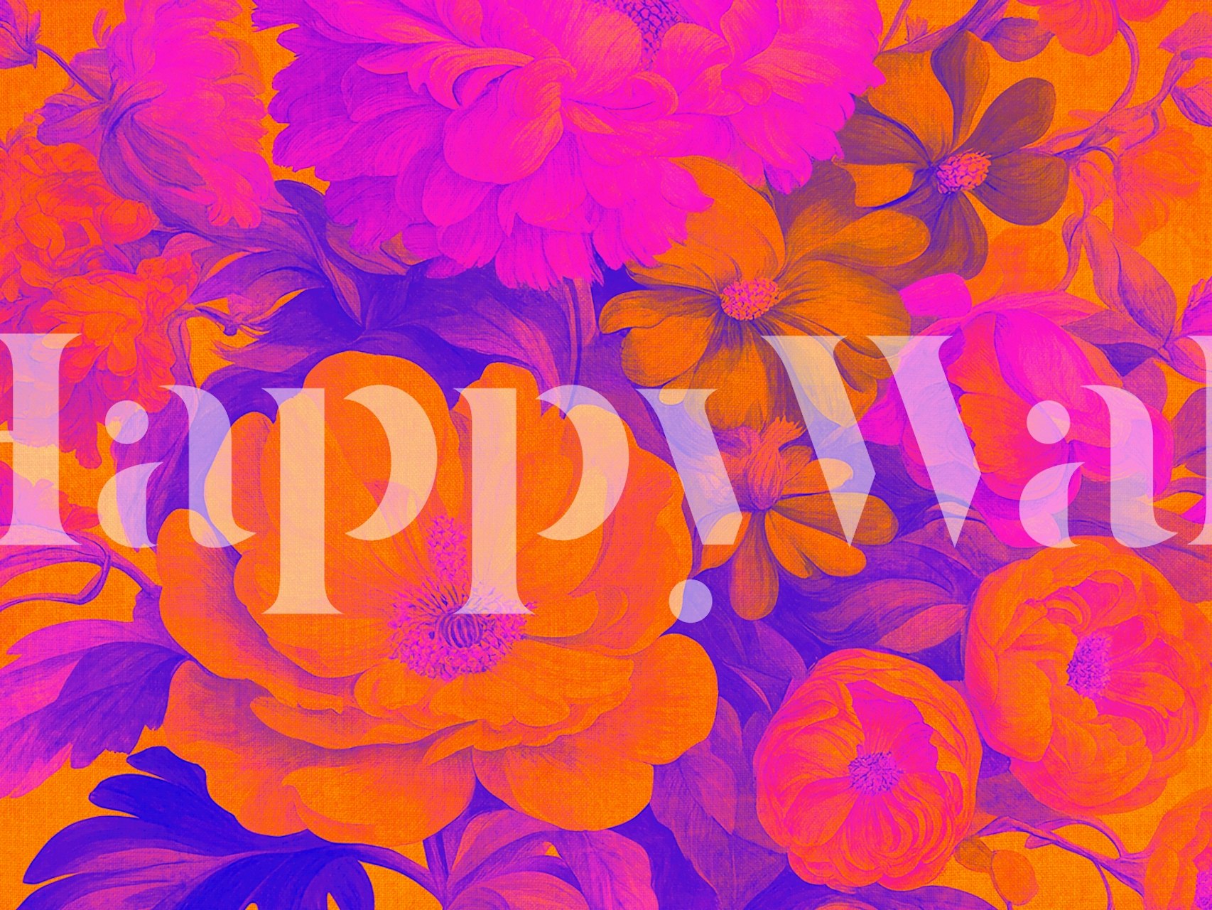 Vibrant orange and purple baroque floral wallpaper