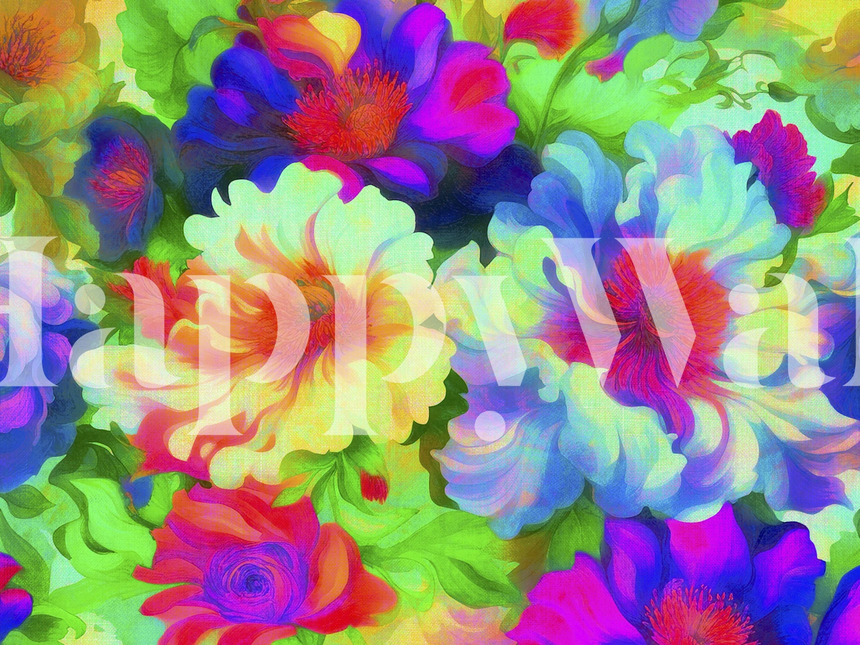 Barevné Neon Pop Baroque Flowers tapety v místnosti