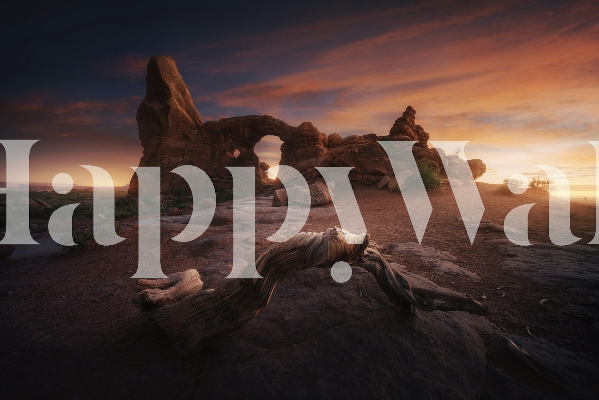 Desert mountain landscape at sunset with rock formations wallpaper