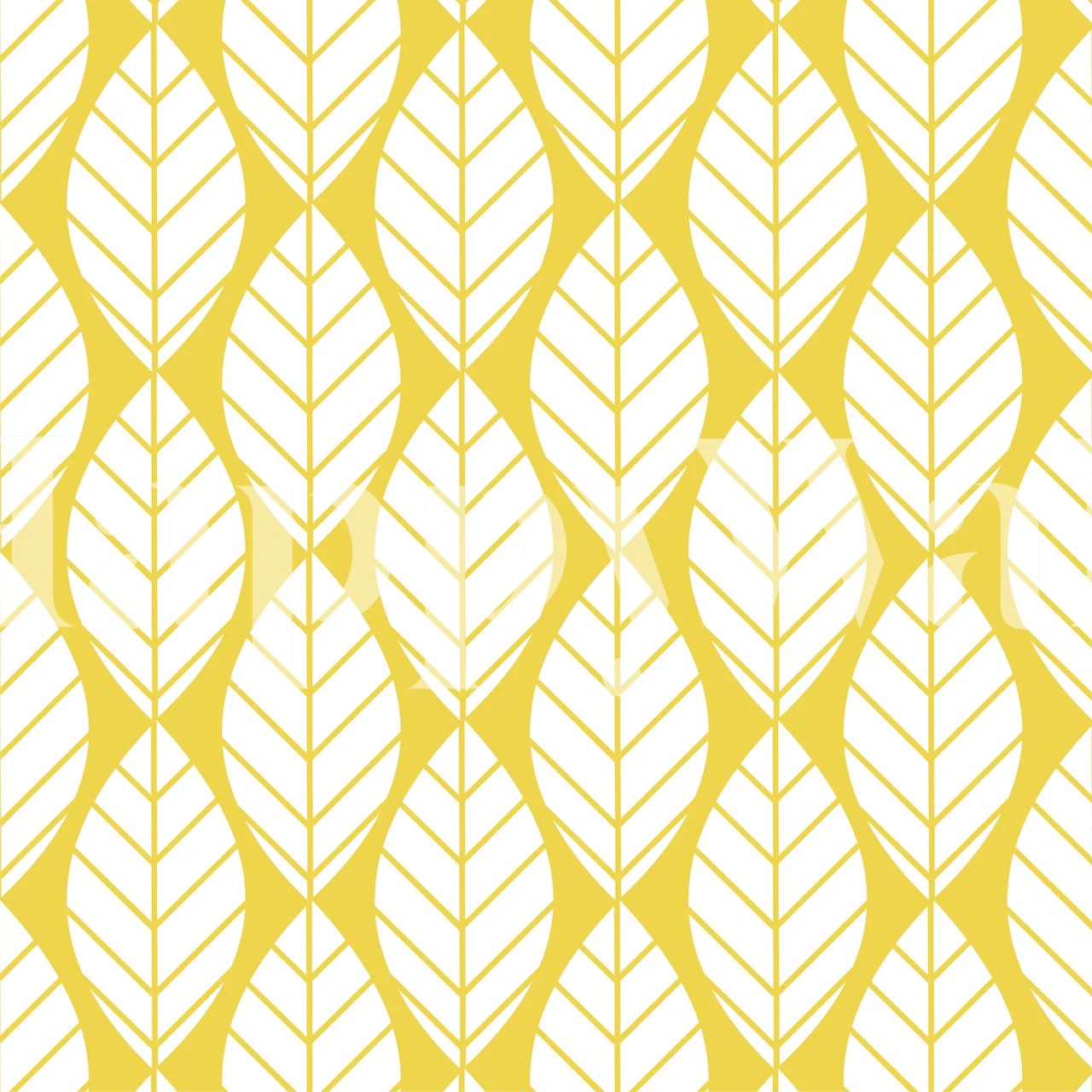 Jumbo leaves pattern wall mural in saffron yellow and white