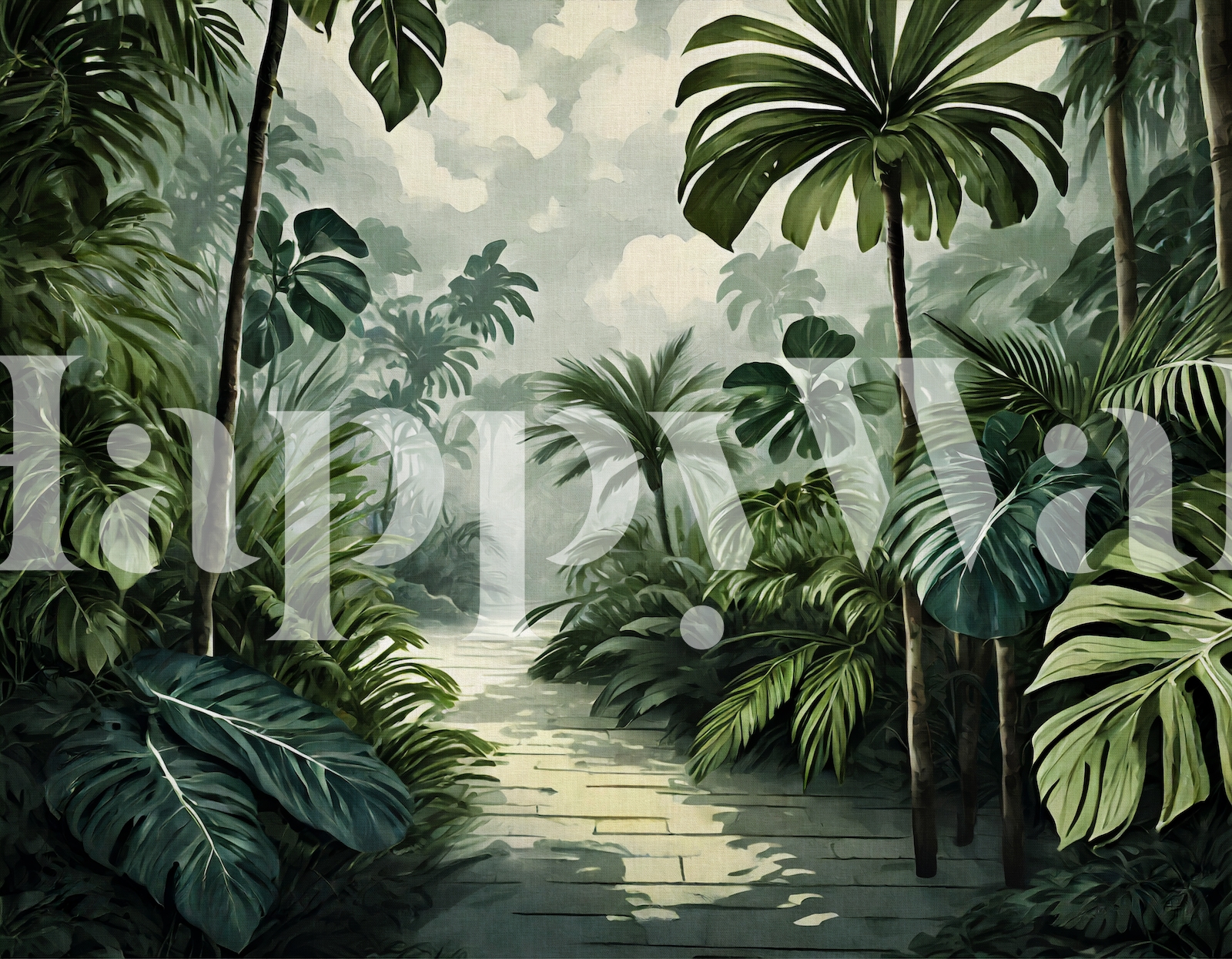 tropical jungle palms wallpaper | Happywall