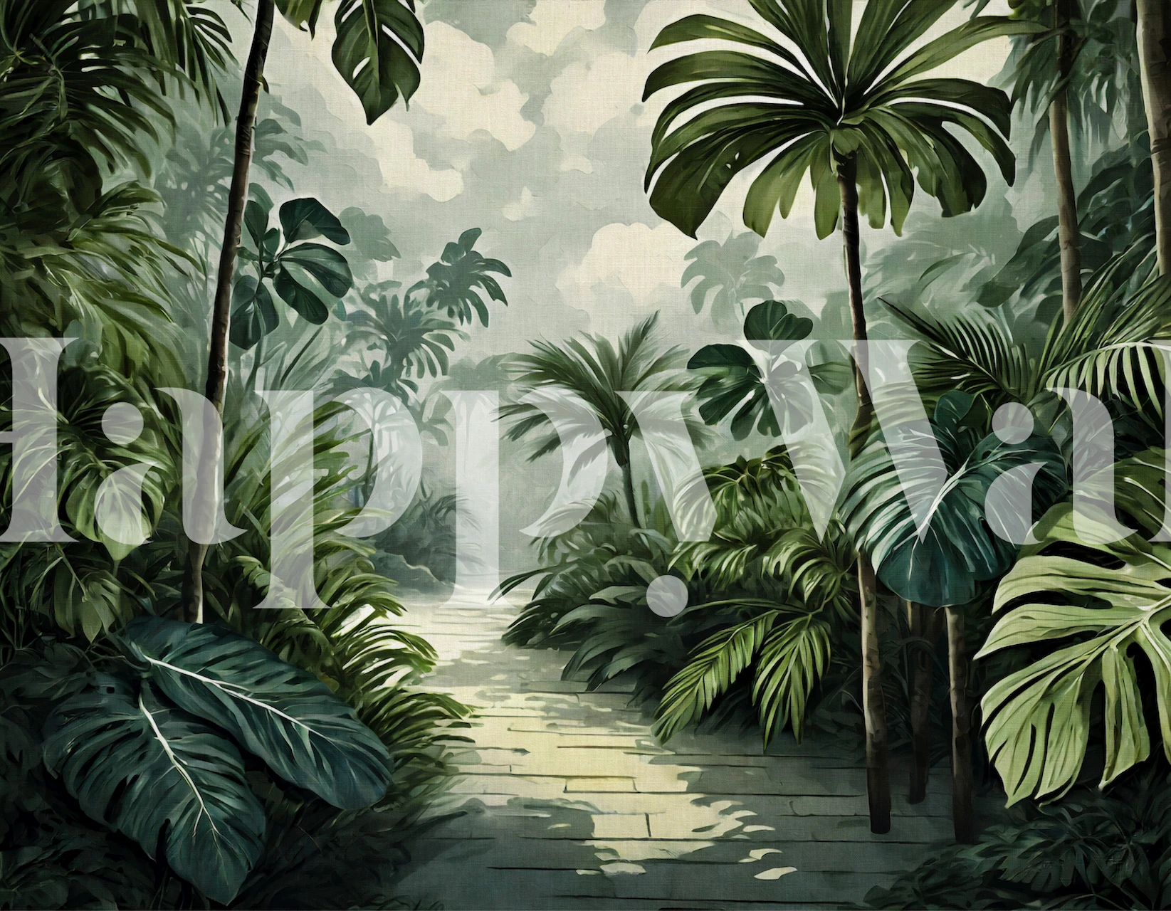 Tropical jungle palms in green tones wallpaper