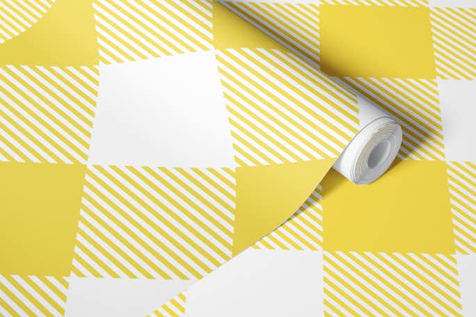 Saffron Yellow Gingham Checked Patternwallpaper roll