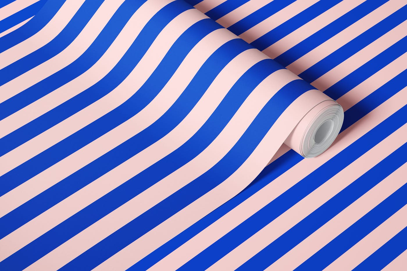 Pink and blue stripes wallpaper roll