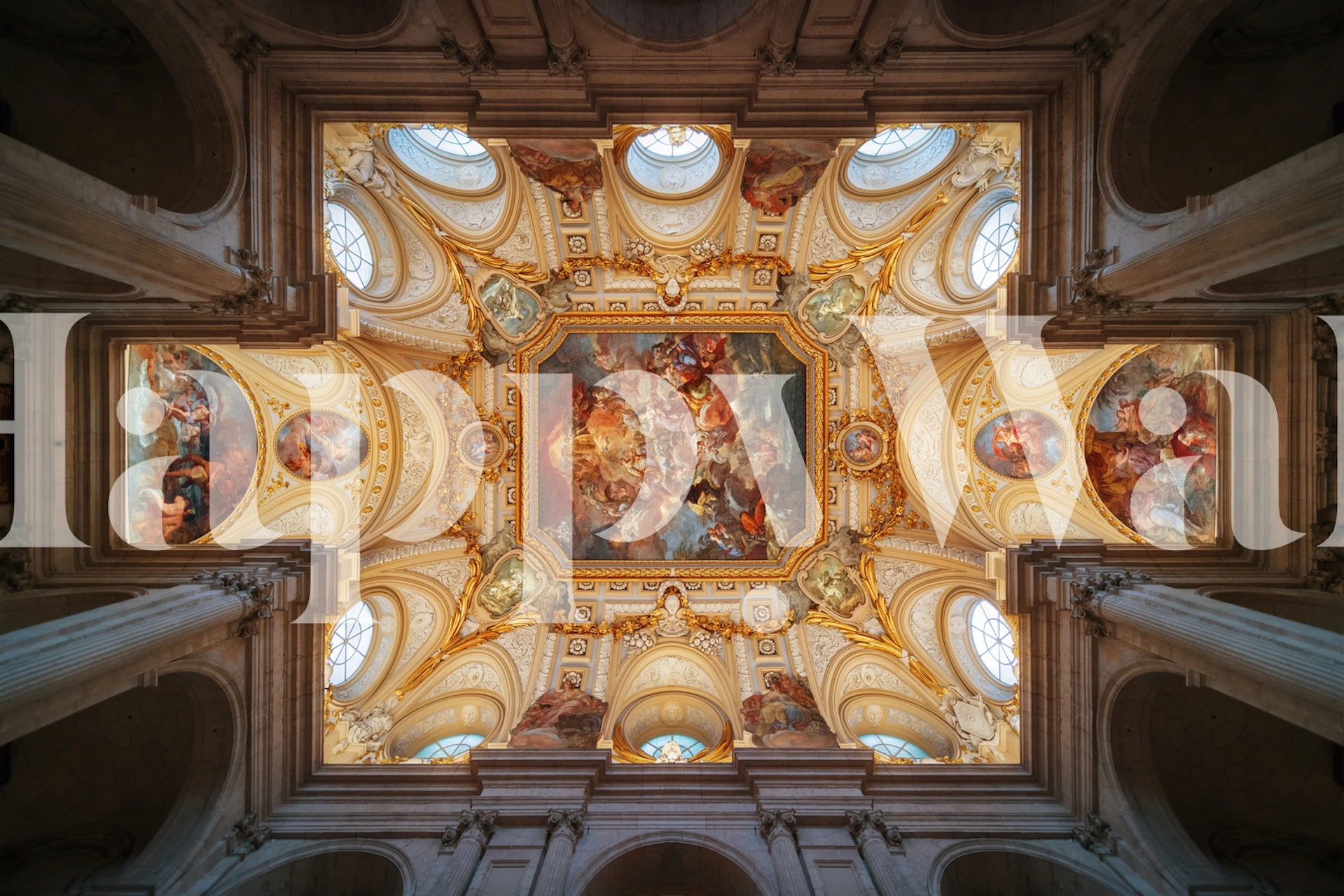 Elegant ceiling artwork wallpaper in a room