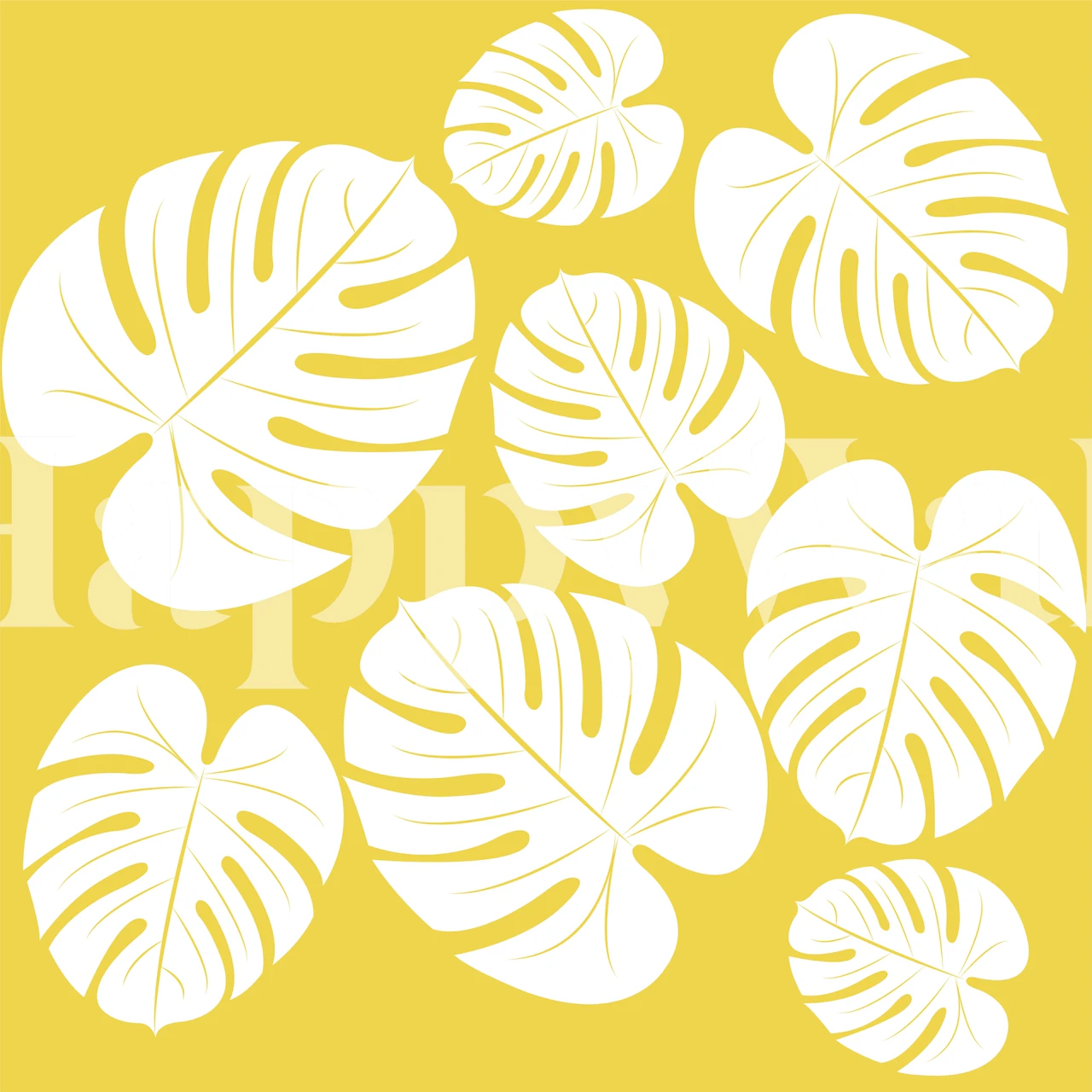 Jumbo Palm Leaves wall mural with white foliage on a yellow background