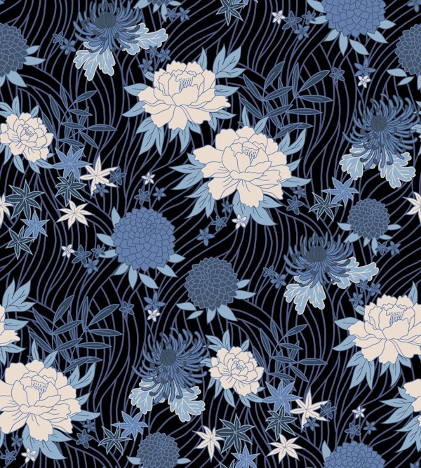 Asian blooms - black & blue